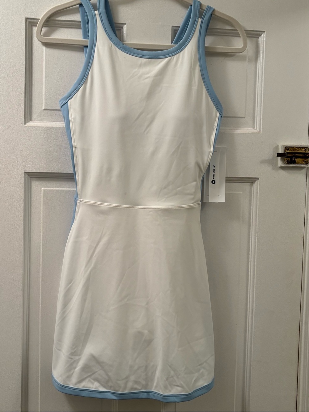 Fisoew White Tank Tennis Dress with Light Blue Trim Size Small